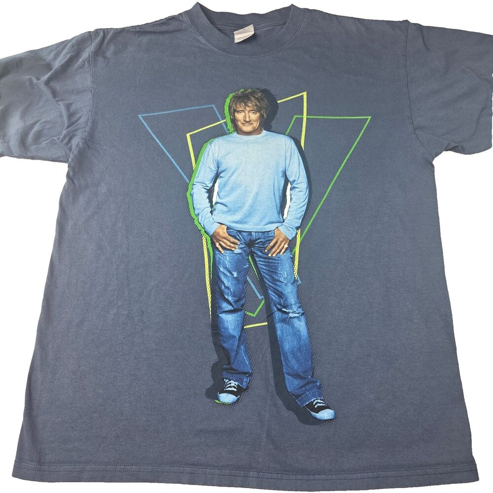 Rod Steward 2009 Tour T Shirt Size L Blue Pre Owned